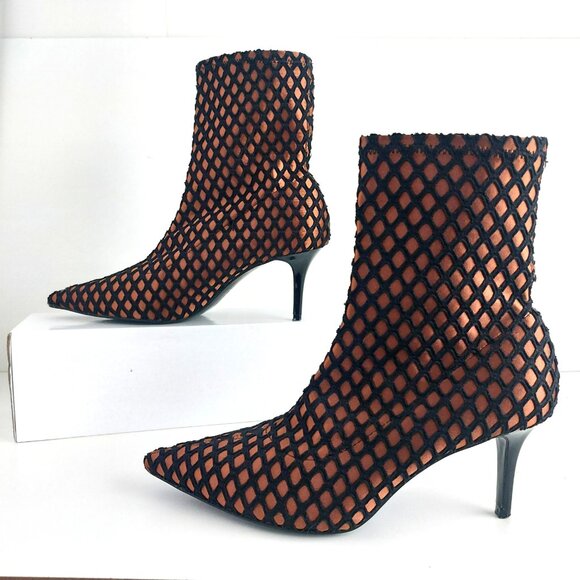 ZARA Pointed Toe Ankle Boots 7.5 Bronze Black Mesh Heels Glam Clubwear - Picture 13 of 14